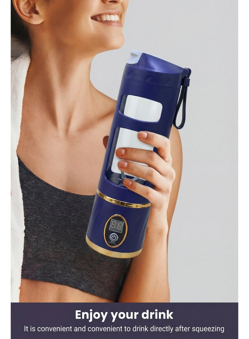 خلاط شخصي فاخر 450 مل - تصميم عصري بلمسات ذهبية و 12 شفرة فائقة القوة - عصارة رقمية محمولة للعصائر والسموذي - شحن USB - Image 2